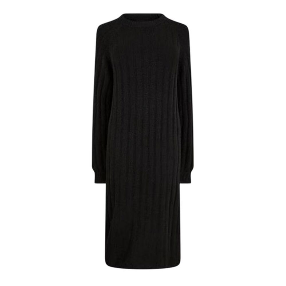 Pieces Womens/Ladies Knitted Crew Neck Long-Sleeved Midi Dress / Black